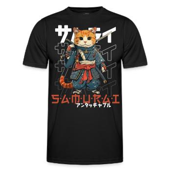 Samurai Cat Kawaii Japanese Ninja Cat - Men's Functional T-Shirt - black - Front - AI Model Male 178 dark (178cm)