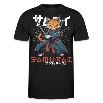 Chat Samouraï Chat Ninja Japonais Kawaii - T-shirt sport Homme - noir - Devant - AI Model Male 178 dark (178cm)