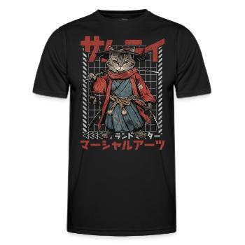 Samurai Cat Kawaii Japanese Ninja Cat - Men's Functional T-Shirt - black - Front - AI Model Male 178 dark (178cm)