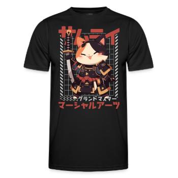 Samurai Cat Kawaii Japanische Ninja Cat - Männer Funktions-T-Shirt - Schwarz - Vorne - AI Model Male 178 dark (178cm)