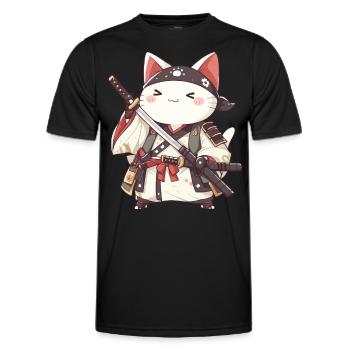 Samurai Cat Kawaii Japanische Ninja Cat - Männer Funktions-T-Shirt - Schwarz - Vorne - AI Model Male 178 dark (178cm)