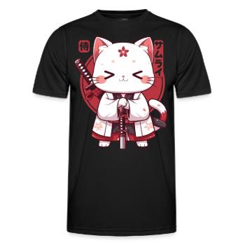 Samurai Cat Kawaii Japanische Ninja Cat - Männer Funktions-T-Shirt - Schwarz - Vorne - AI Model Male 178 dark (178cm)