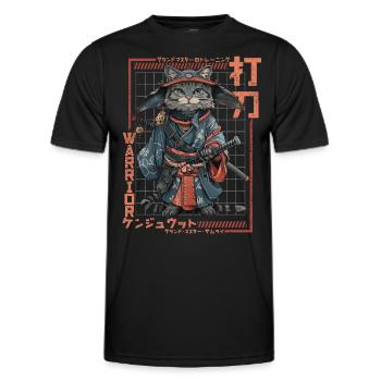 Samurai Cat Kawaii Japanische Ninja Katze - Männer Funktions-T-Shirt - Schwarz - Vorne - AI Model Male 178 dark (178cm)
