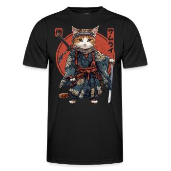 Samurai Cat Kawaii Japanese Ninja Cat - Men's Functional T-Shirt - black - Front - AI Model Male 178 dark (178cm)