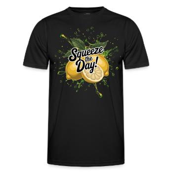 Squeeze the Day – Lustiger Zitrone Sommer Spruch - Männer Funktions-T-Shirt - Schwarz - Vorne - AI Model Male 178 dark (178cm)