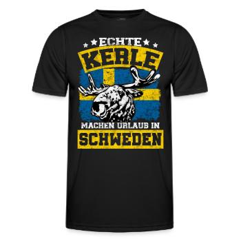 Echte Kerle machen Urlaub in Schweden mit Elch - Männer Funktions-T-Shirt - Schwarz - Vorne - AI Model Male 178 dark (178cm)
