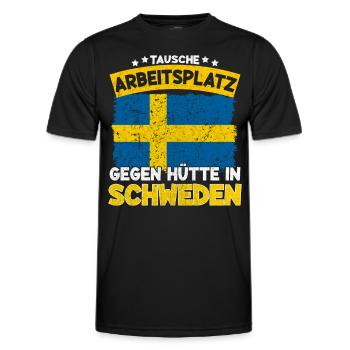 Tausche Arbeitsplatz Gegen Hütte in Schweden - Männer Funktions-T-Shirt - Schwarz - Vorne - AI Model Male 178 dark (178cm)