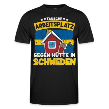 Tausche Arbeitsplatz Gegen Hütte in Schweden - Männer Funktions-T-Shirt - Schwarz - Vorne - AI Model Male 178 dark (178cm)