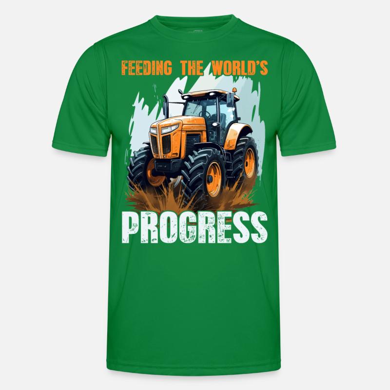 Feeding World's Progress Tractor Farmer Farmer Men's Functional T-Shirt