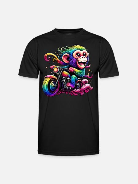 Regenbogenaffe am Regenbogensteuer - Männer Funktions-T-Shirt - Schwarz