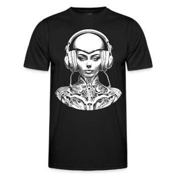 Avantgardistisches Club-Shirt: Frau mit Kopfhörer - Männer Funktions-T-Shirt - Schwarz - Vorne - AI Model Male 178 dark (178cm)