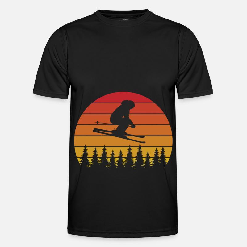 Retro skier design with sunset - Men's Functional T-Shirt - black