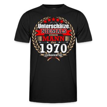 Unterschätze NIE einen Mann, der 1970 geboren ist! - Männer Funktions-T-Shirt - Schwarz - Vorne - AI Model Male 178 dark (178cm)