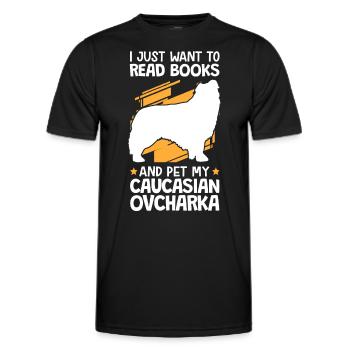 Petting and reading Ovcharka Caucasian dog - Men's Functional T-Shirt - black - Front - AI Model Male 178 dark (178cm)