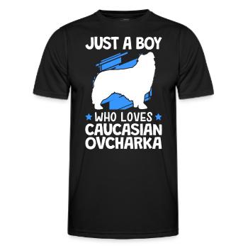 Boy of ovcharka loves Caucasian dog - Men's Functional T-Shirt - black - Front - AI Model Male 178 dark (178cm)