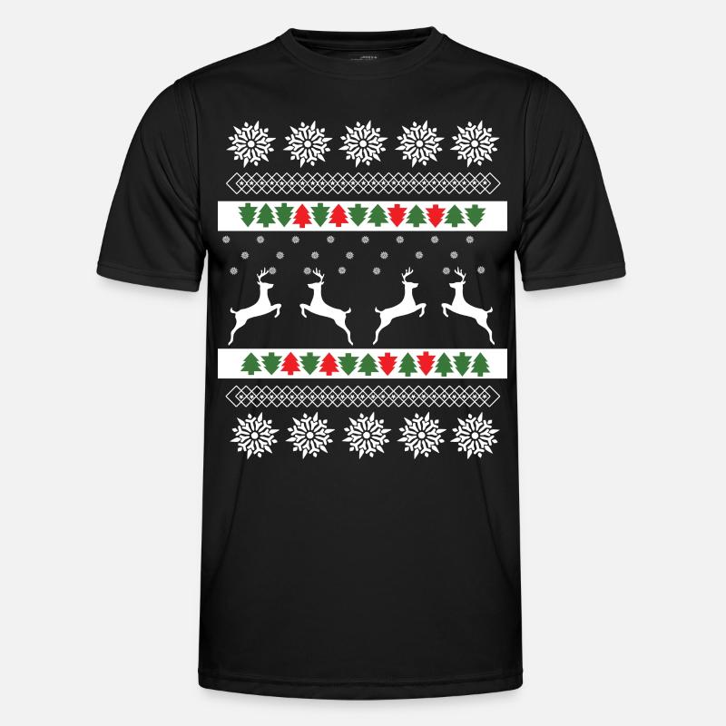 Weihnachtspulli Norweger Muster Rentiere - Männer Funktions-T-Shirt - Schwarz