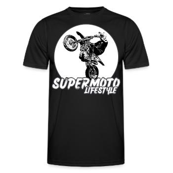 Supermoto / Supermotard / Supermoto Wheelie Biker - Männer Funktions-T-Shirt - Schwarz - Vorne - AI Model Male 178 dark (178cm)