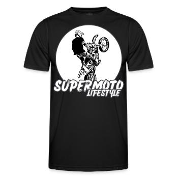 Supermoto / Supermotard / Supermoto Wheelie Biker - Männer Funktions-T-Shirt - Schwarz - Vorne - AI Model Male 178 dark (178cm)