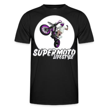 Supermoto / Supermotard / Supermoto Wheelie Biker - Männer Funktions-T-Shirt - Schwarz - Vorne - AI Model Male 178 dark (178cm)