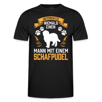 Mann mit Schafpudel altdeutscher Hütepudel - Männer Funktions-T-Shirt - Schwarz - Vorne - AI Model Male 178 dark (178cm)
