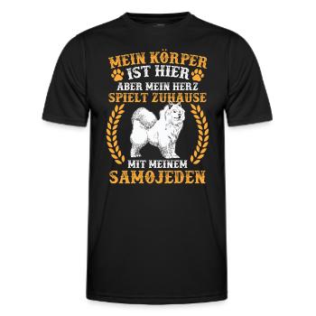 Samojede spielt zuhause Samojedenspitz - Männer Funktions-T-Shirt - Schwarz - Vorne - AI Model Male 178 dark (178cm)