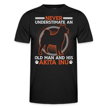 Old man with Akita Inu Japanese Akita Inu - Men's Functional T-Shirt - black - Front - AI Model Male 178 dark (178cm)
