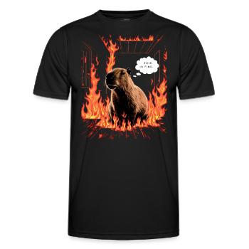 Capybara In Flames This is Fine Meme Art - Men's Functional T-Shirt - black - Front - AI Model Male 178 dark (178cm)