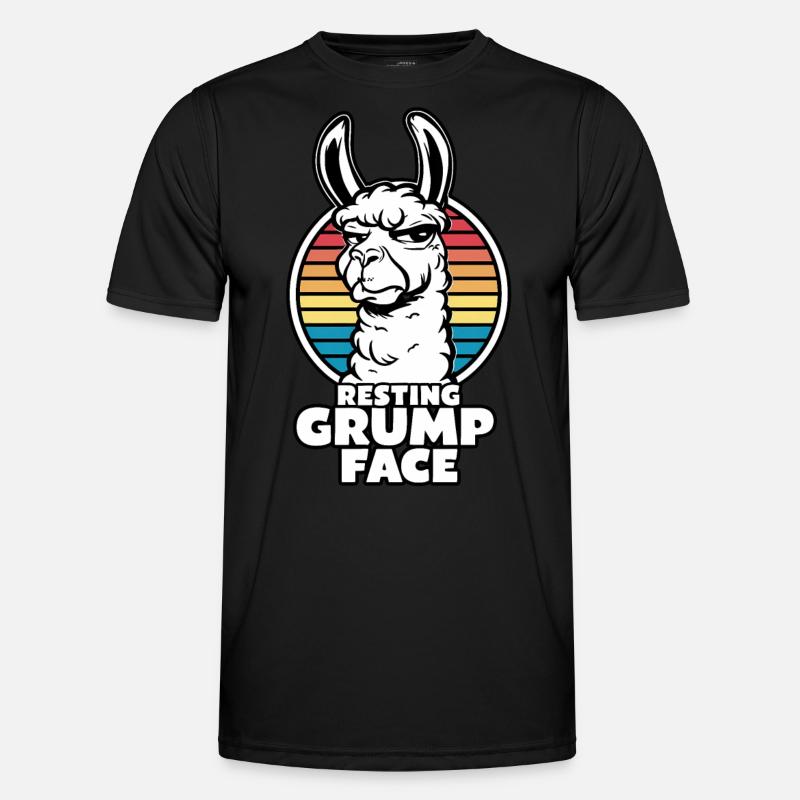 Resting Grump Face Llama Funny Retro Rainbow Men's Functional T-Shirt