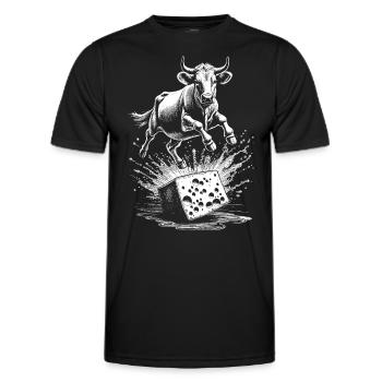 Cheese Cow Shirt: Your leap into raclette enjoyment - Men's Functional T-Shirt - black - Front - AI Model Male 178 dark (178cm)