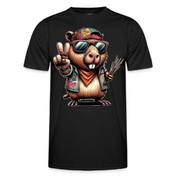 Capybara Peacezeichen - Männer Funktions-T-Shirt - Schwarz - Vorne - AI Model Male 178 dark (178cm)
