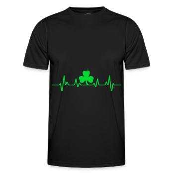 St. Patricks Day - Heartbeat mit Kleeblatt - Männer Funktions-T-Shirt - Schwarz - Vorne - AI Model Male 178 dark (178cm)