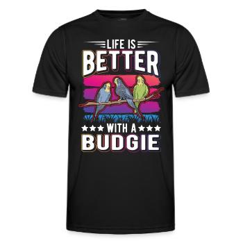 Life is better with a Budgie Budgie Parakeet Parakeet - Men's Functional T-Shirt - black - Front - AI Model Male 178 dark (178cm)