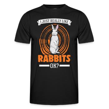 I just really like Rabbits Hase Kaninchen - Men's Functional T-Shirt - black - Front - AI Model Male 178 dark (178cm)