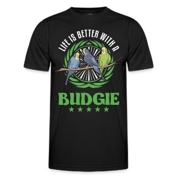 Life is better with a Budgie budgie Parakeet - Men's Functional T-Shirt - black - Front - AI Model Male 178 dark (178cm)