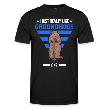 I just really like Groundhogs Marmot Murmeltier - Männer Funktions-T-Shirt - Schwarz - Vorne - AI Model Male 178 dark (178cm)