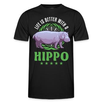 La vie est meilleure avec un hippopotame - T-shirt sport Homme - noir - Devant - AI Model Male 178 dark (178cm)