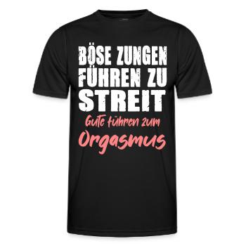 BÖSE ZUNGEN FÜHREN ZUM STREIT GUTE ZUM ORGASMUS - Männer Funktions-T-Shirt - Schwarz - Vorne - AI Model Male 178 dark (178cm)