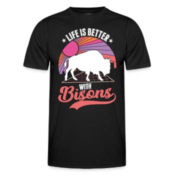 Life is better with a buffalo Buffalo - Men's Functional T-Shirt - black - Front - AI Model Male 178 dark (178cm)
