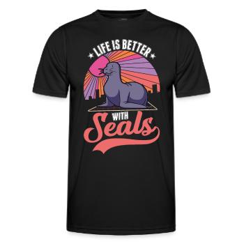 Das Leben ist besser mit einem Seehund Robbe - Männer Funktions-T-Shirt - Schwarz - Vorne - AI Model Male 178 dark (178cm)
