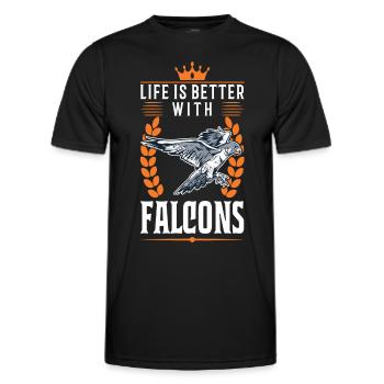 Das Leben ist besser mit Falken Falkner - Männer Funktions-T-Shirt - Schwarz - Vorne - AI Model Male 178 dark (178cm)