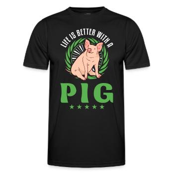Das Leben ist besser mit Schweinen Landwirt - Männer Funktions-T-Shirt - Schwarz - Vorne - AI Model Male 178 dark (178cm)