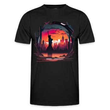 New York City Skyline Sonnenuntergang Hitze - Männer Funktions-T-Shirt - Schwarz - Vorne - AI Model Male 178 dark (178cm)