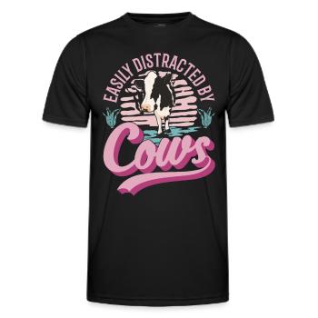 Easily distracted by Cows Cow Cattle Breeder Cow - Men's Functional T-Shirt - black - Front - AI Model Male 178 dark (178cm)