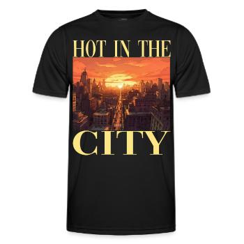 New York City Skyline Sonnenuntergang Hitze - Männer Funktions-T-Shirt - Schwarz - Vorne - AI Model Male 178 dark (178cm)