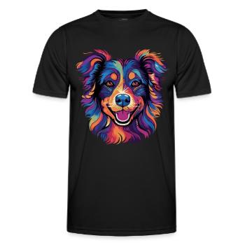 Australian Shepherd Colorful Aussie - Men's Functional T-Shirt - black - Front - AI Model Male 178 dark (178cm)