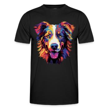 Australian Shepherd Colorful Aussie - Men's Functional T-Shirt - black - Front - AI Model Male 178 dark (178cm)