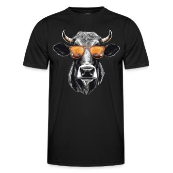Kuh mit Sonnenbrille - Männer Funktions-T-Shirt - Schwarz - Vorne - AI Model Male 178 dark (178cm)