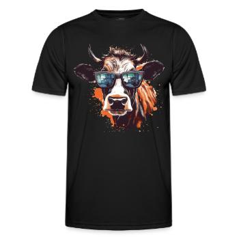 Kuh mit Sonnenbrille - Männer Funktions-T-Shirt - Schwarz - Vorne - AI Model Male 178 dark (178cm)