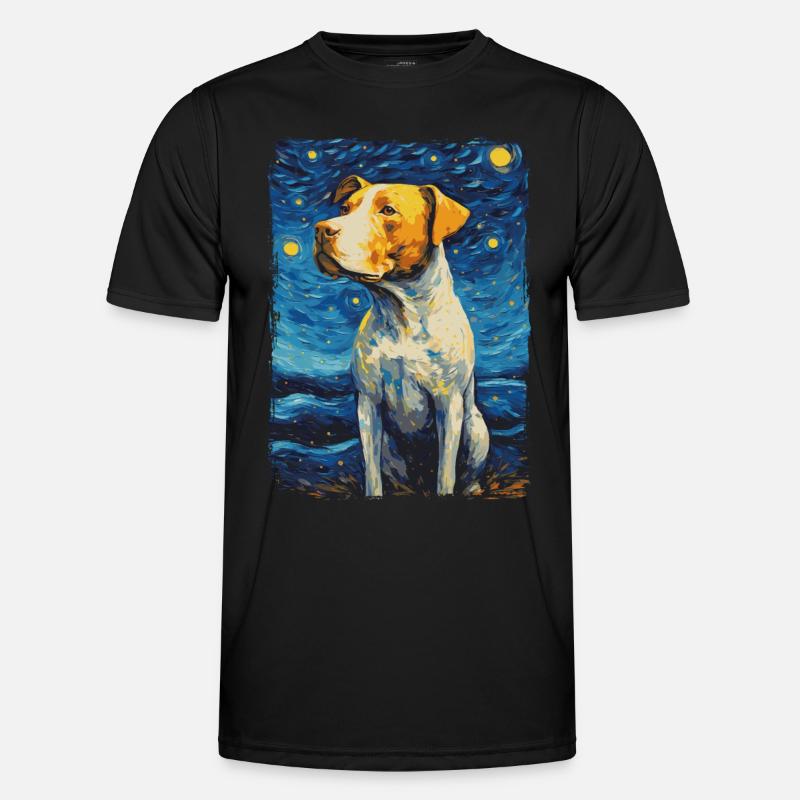 Pitbull Hund Starry Night Männer Funktions-T-Shirt