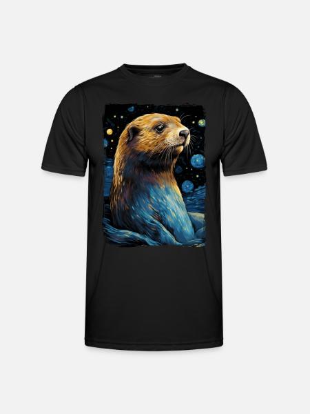 Otter Starry Night - Männer Funktions-T-Shirt - Schwarz